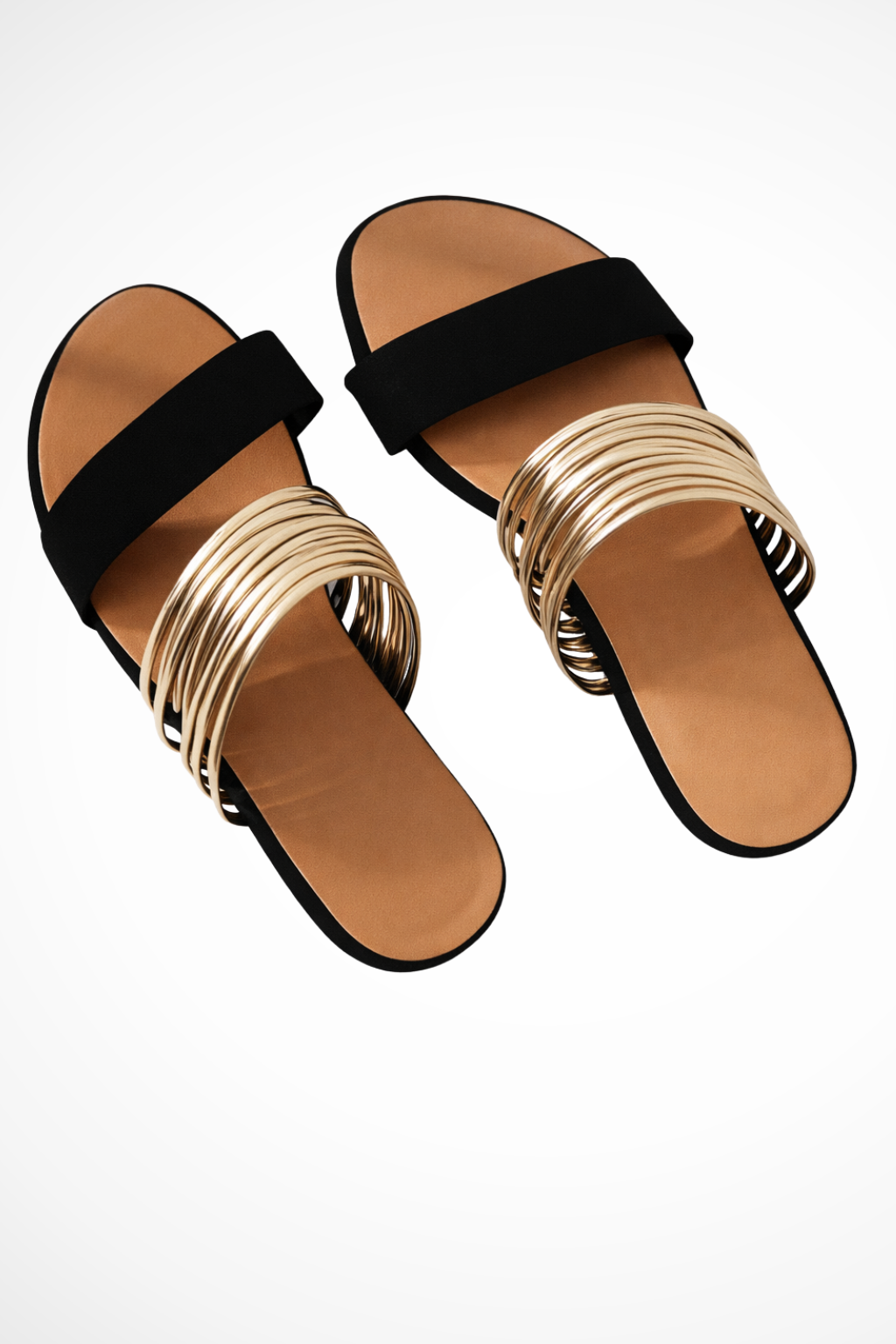 Women Multi Ring Metallic Detail Open Toe Flat Slides