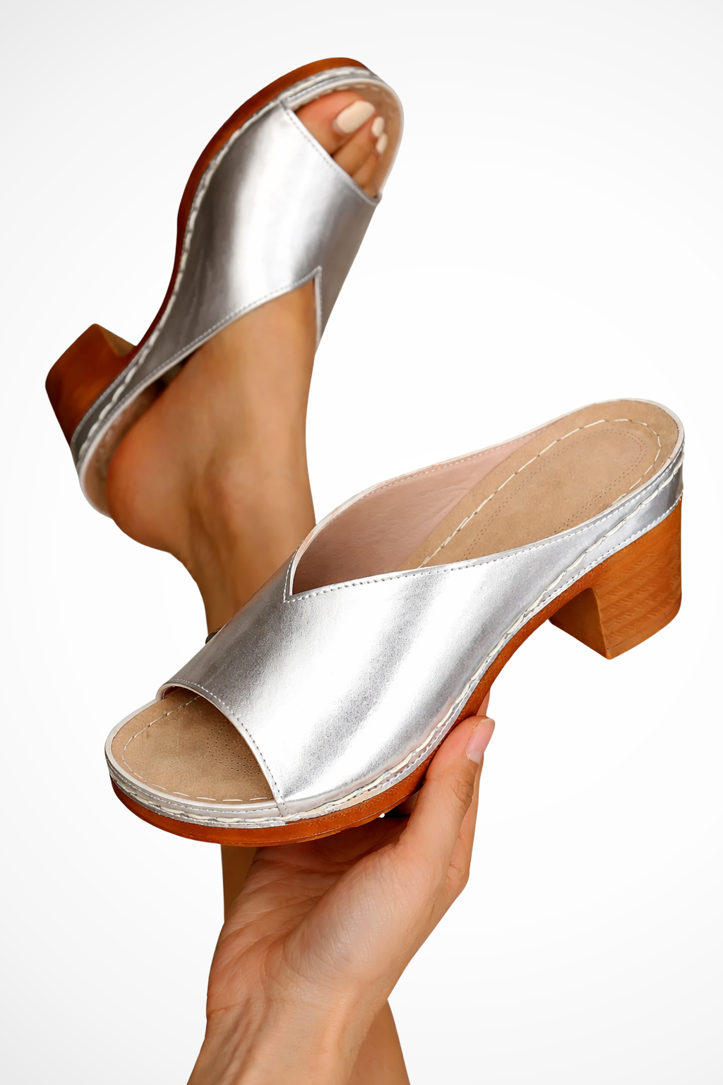 Women's Open Toe Slip On Block Heel Mule