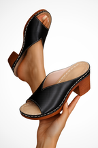 Women's Open Toe Slip On Block Heel Mule