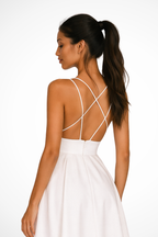 Women's Sweetheart Neck Strappy A Line Wedding Guest Midi Dress