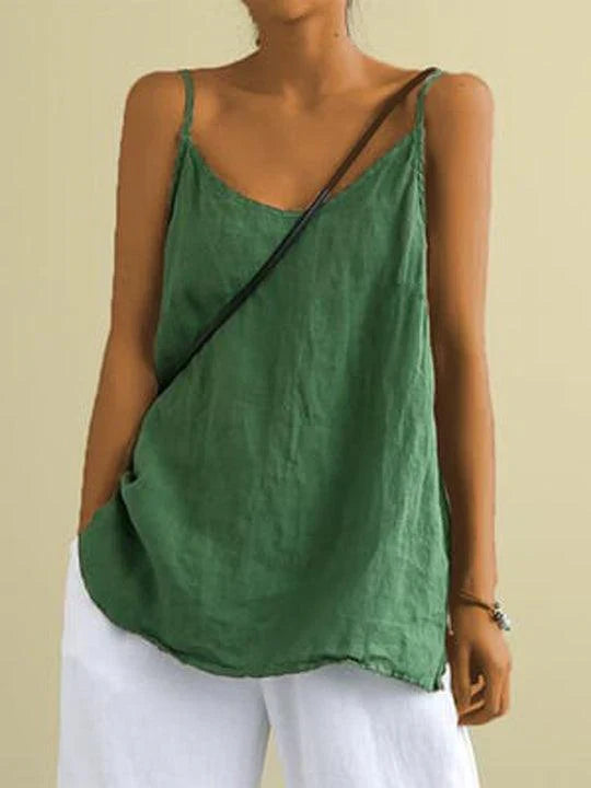 Women's Effortless Spaghetti Strap V-Neck Loose Linen Cami Top