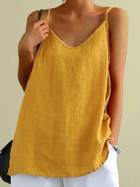 Women's Effortless Spaghetti Strap V-Neck Loose Linen Cami Top
