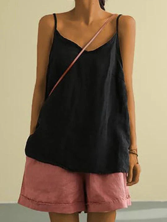 Women's Effortless Spaghetti Strap V-Neck Loose Linen Cami Top