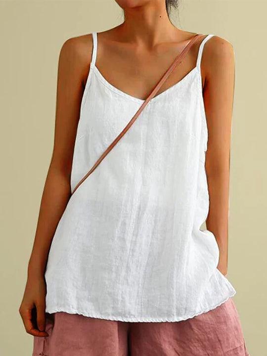 Women's Effortless Spaghetti Strap V-Neck Loose Linen Cami Top