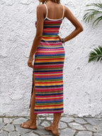 Women's Boho Geometric Striped Knit High-Split Cami Maxi Dress