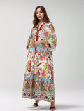 Women's Relaxed V-Neck Printed Casual Maxi Dress