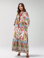 Women's Relaxed V-Neck Printed Casual Maxi Dress