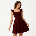 Women's Fit & Flare Mini Dress with Ruffle Straps