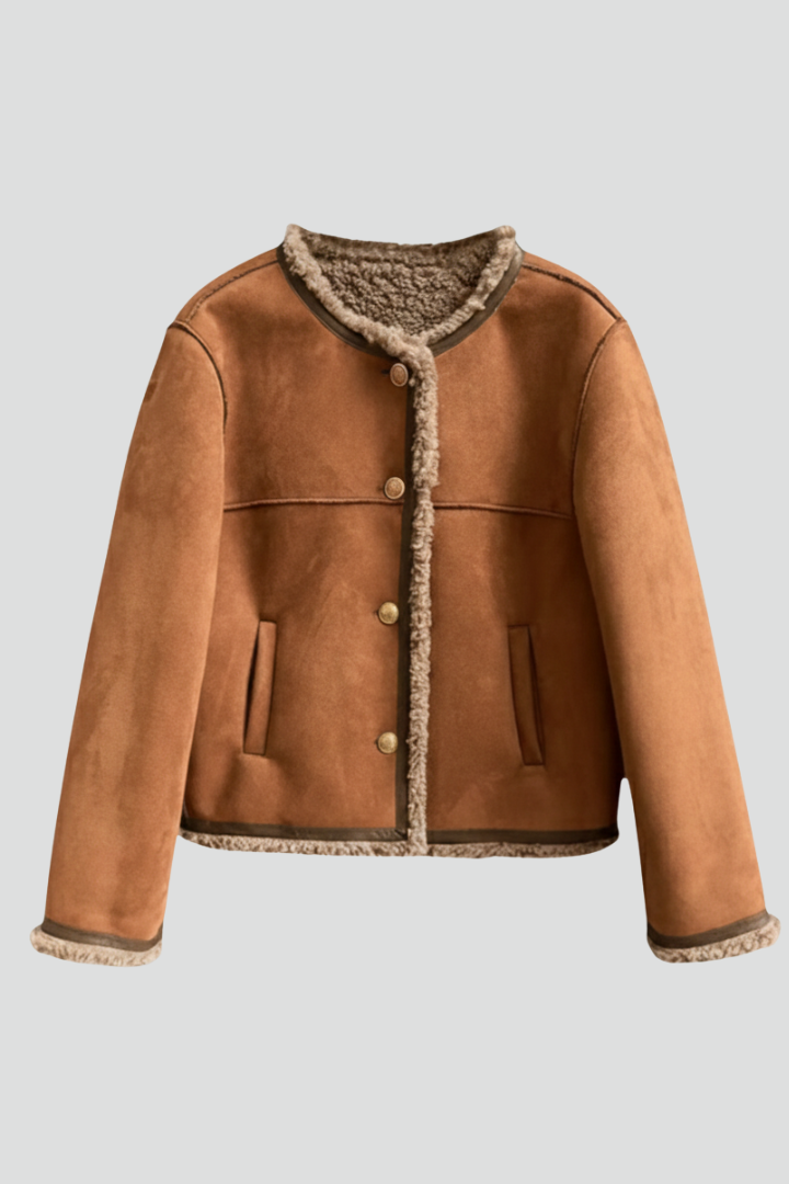 Women's Jacket with Button Closure and Trim Edging