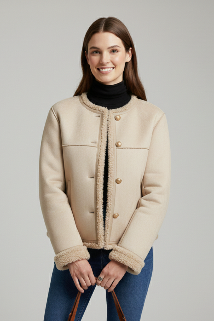 Women's Jacket with Button Closure and Trim Edging