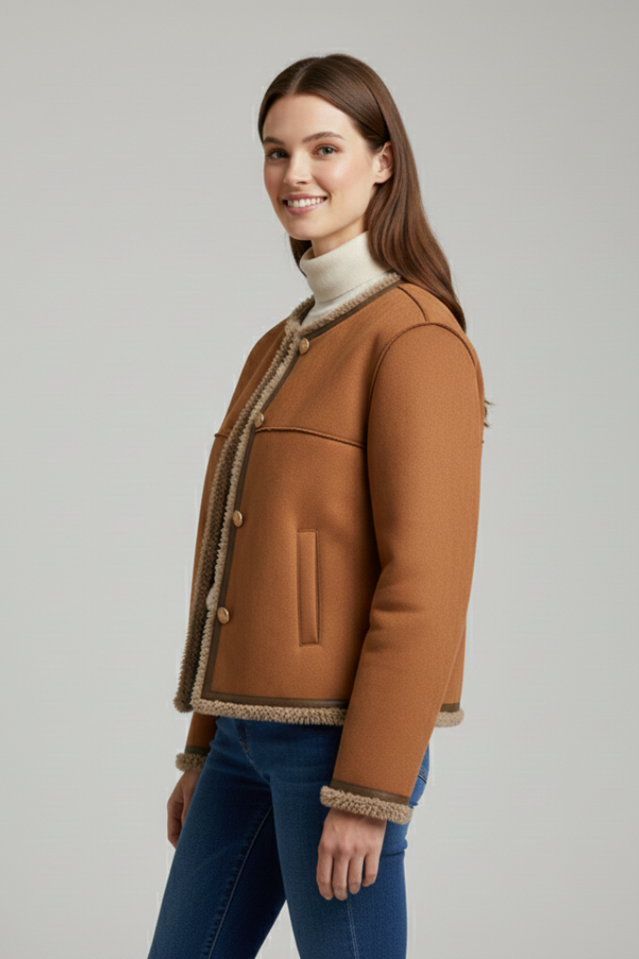 Women's Jacket with Button Closure and Trim Edging
