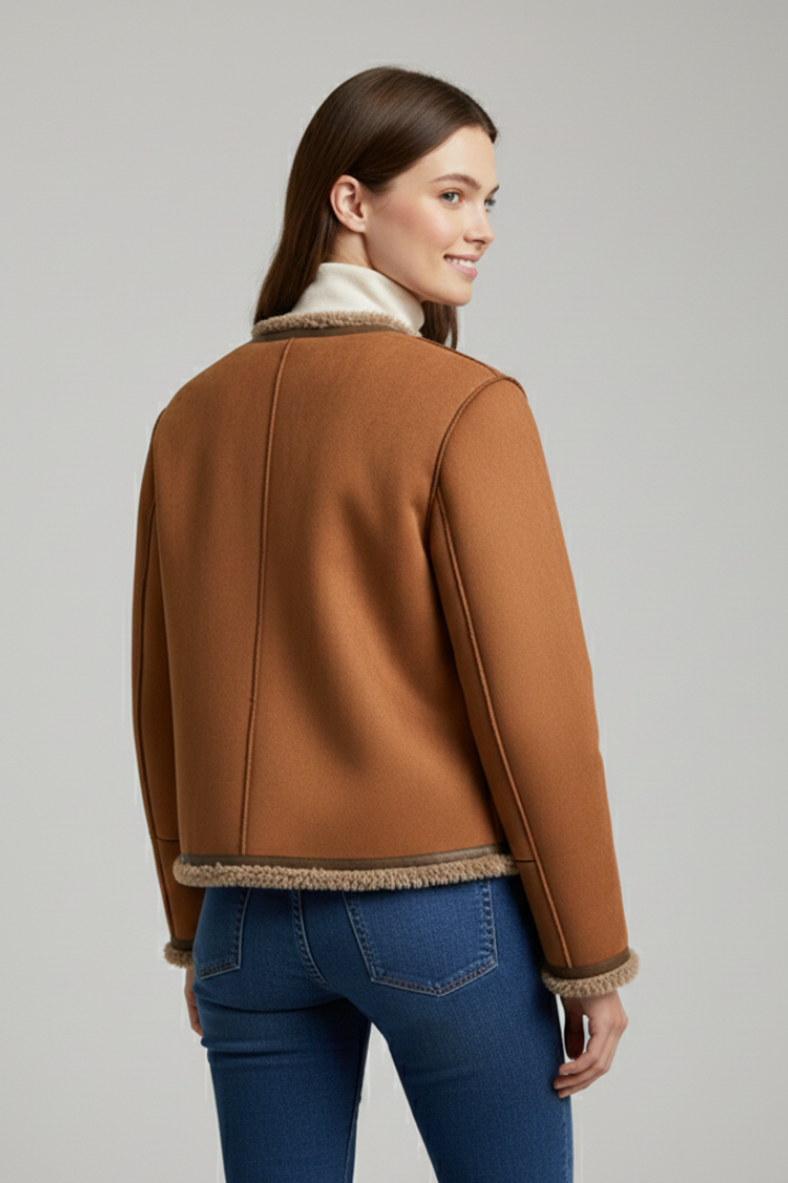 Women's Jacket with Button Closure and Trim Edging