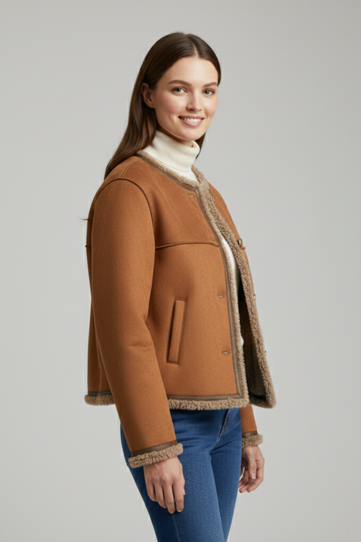 Women's Jacket with Button Closure and Trim Edging