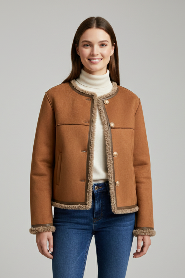 Women's Jacket with Button Closure and Trim Edging