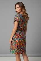 Women's Knee-Length Dress with V Neck and Short Sleeves