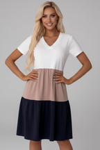 Women’s Dress with Round Neckline and Colour-Block Panels