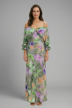 Women's Elegant Long Sleeve Detachable Scarf Maxi Dress