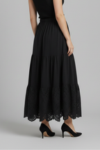 Women’s Maxi Skirt with Elastic Waist and Lace Hem