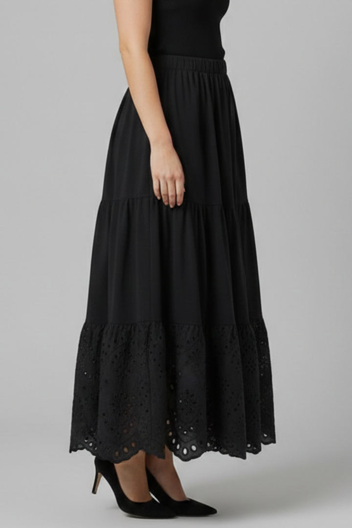 Women’s Maxi Skirt with Elastic Waist and Lace Hem
