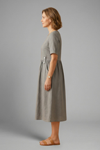 Women's Effortless Round Neck Loose Fit Midi Dress
