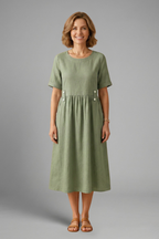 Women's Effortless Round Neck Loose Fit Midi Dress