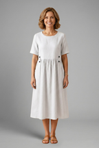 Women's Effortless Round Neck Loose Fit Midi Dress