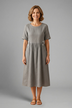 Women's Effortless Round Neck Loose Fit Midi Dress
