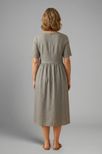 Women's Effortless Round Neck Loose Fit Midi Dress