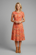 Women's Casual Short Sleeve Printed Midi Dress