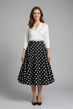 Women’s Midi Skirt with High Waist and Polka Dot Print