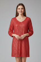 Women’s Mini Dress with Round Neck and Long Sleeves