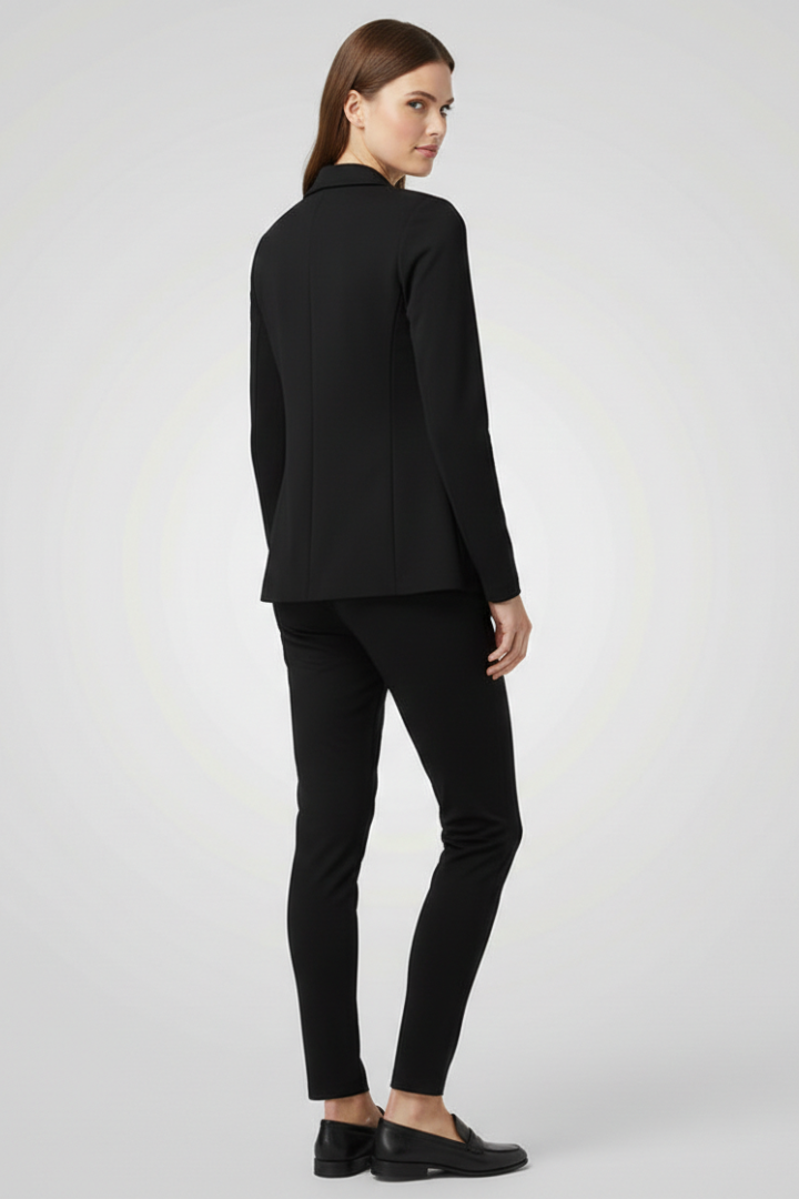 Women’s Trouser Set with Lapel Collar and Elastic Waistband