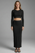Women’s Two Piece Set with Long Sleeve Top and Maxi Skirt