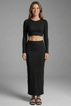 Women’s Two Piece Set with Long Sleeve Top and Maxi Skirt