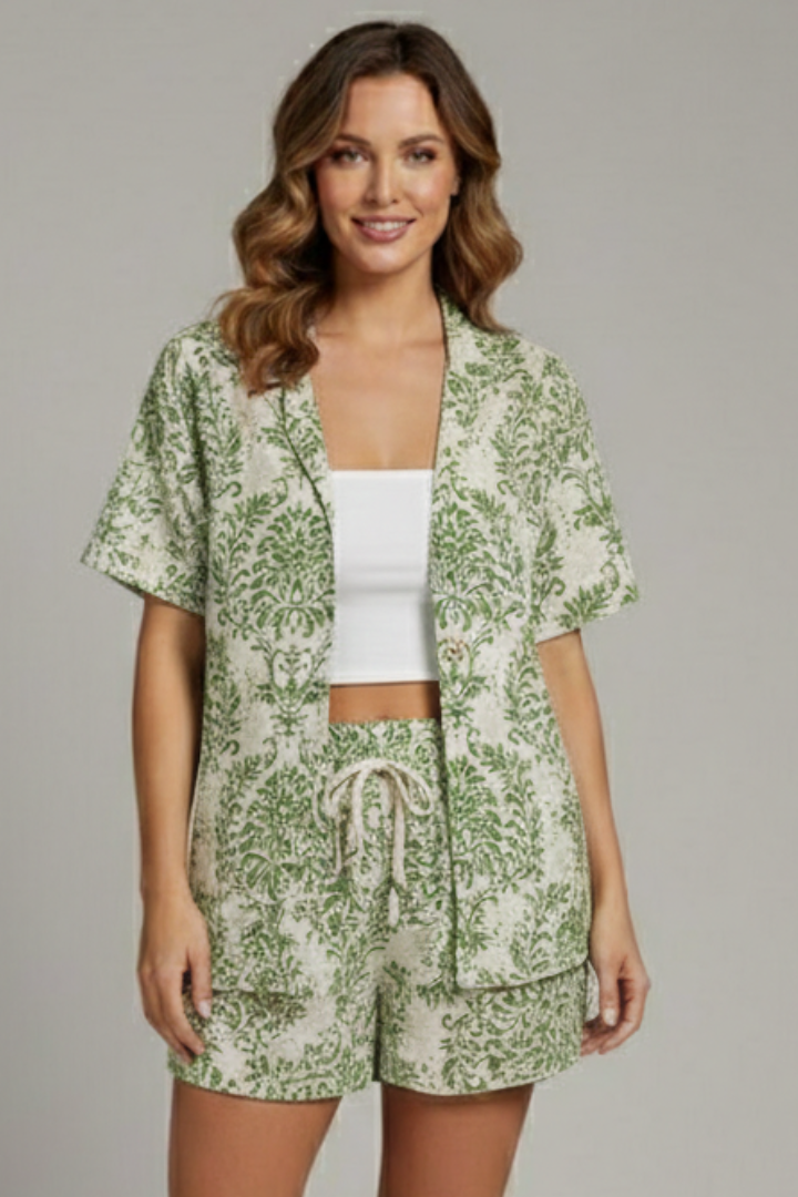 Women’s Two Piece Set with Open Front Top and Shorts