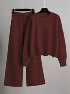 Women's Ribbed Knit Sweater and Wide-Leg Pants Set