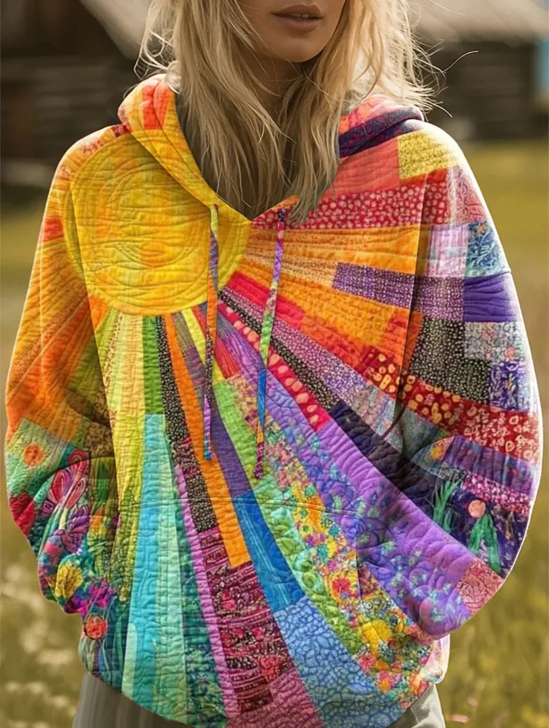 Calendra | Women's Quilted Patchwork Hoodie Sweater