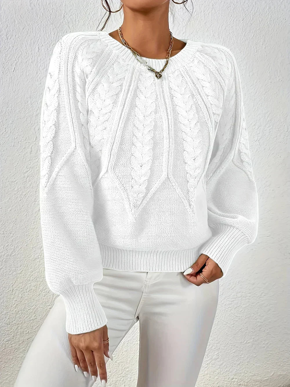 Calvina | Women's Cable Knit Crew Neck Sweater