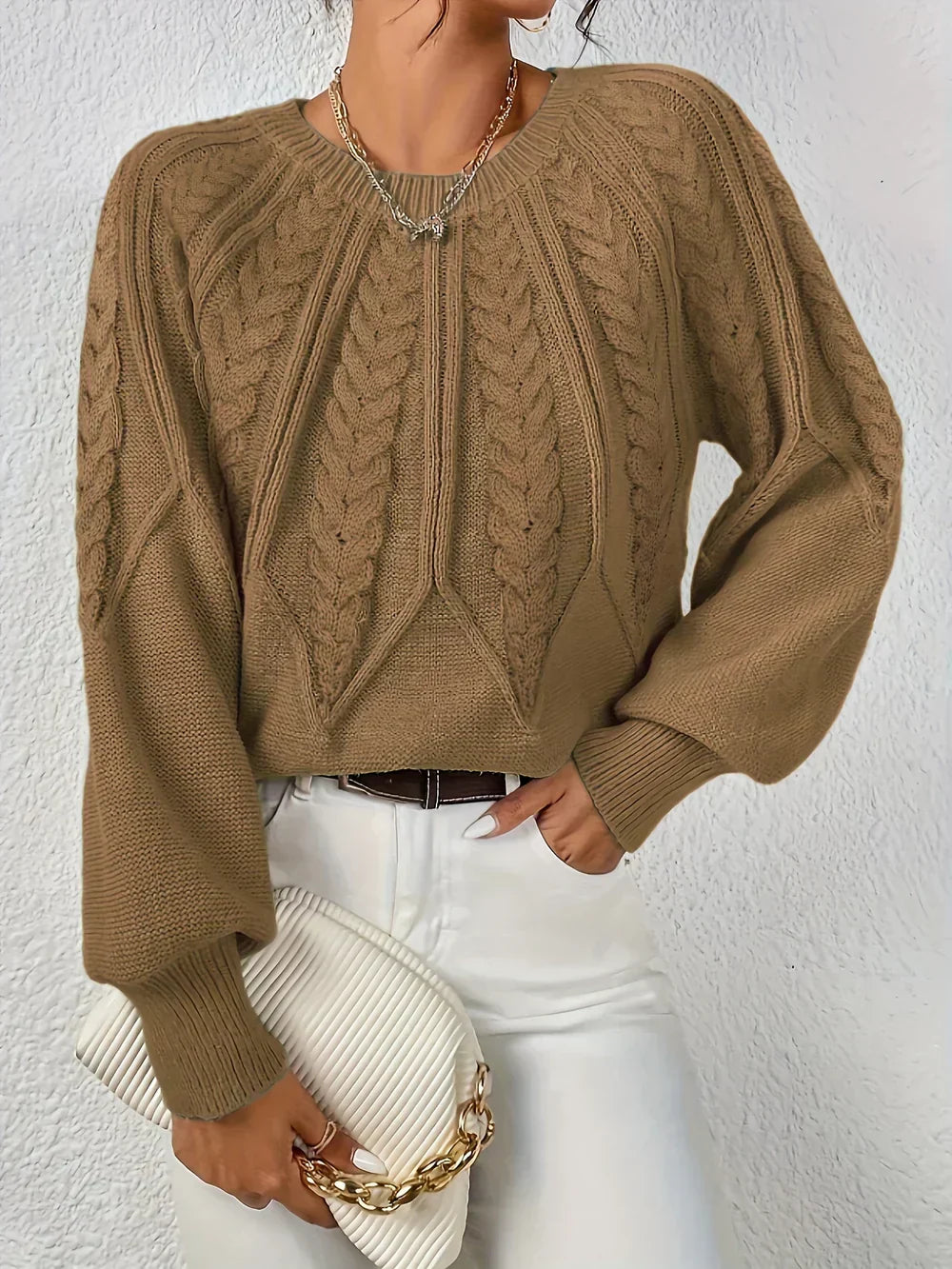 Calvina | Women's Cable Knit Crew Neck Sweater