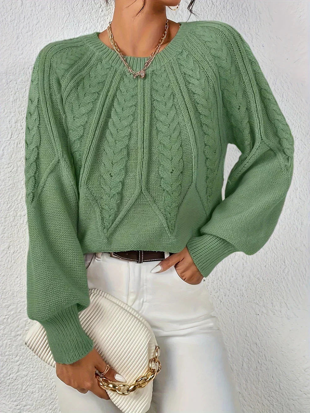 Calvina | Women's Cable Knit Crew Neck Sweater