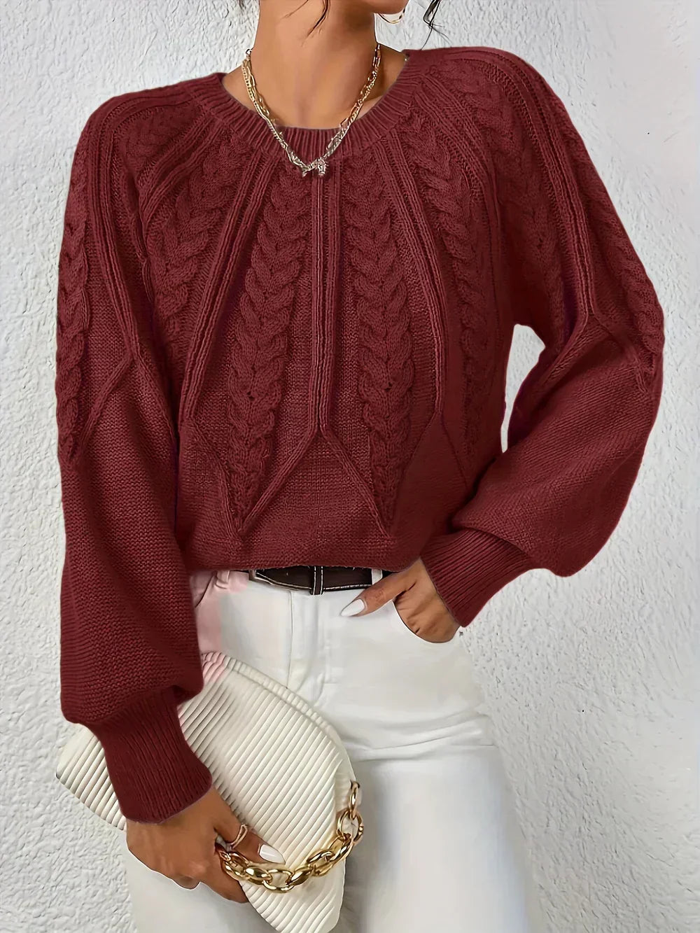 Calvina | Women's Cable Knit Crew Neck Sweater