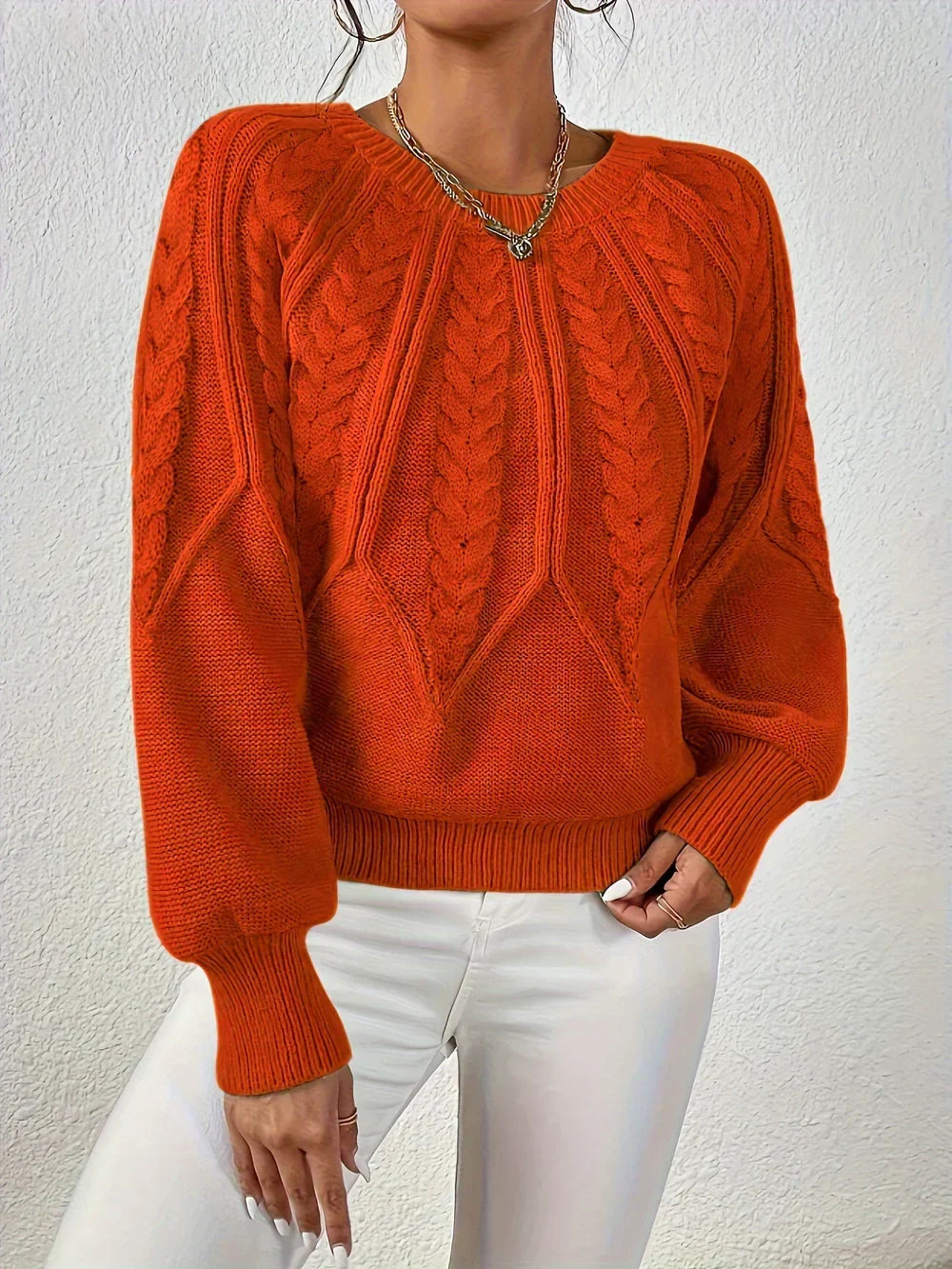 Calvina | Women's Cable Knit Crew Neck Sweater