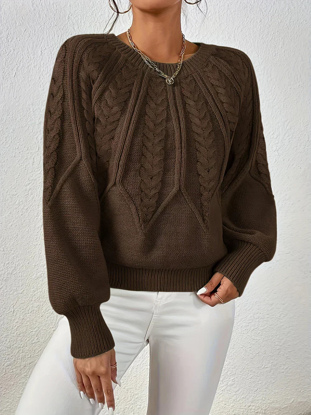 Calvina | Women's Cable Knit Crew Neck Sweater