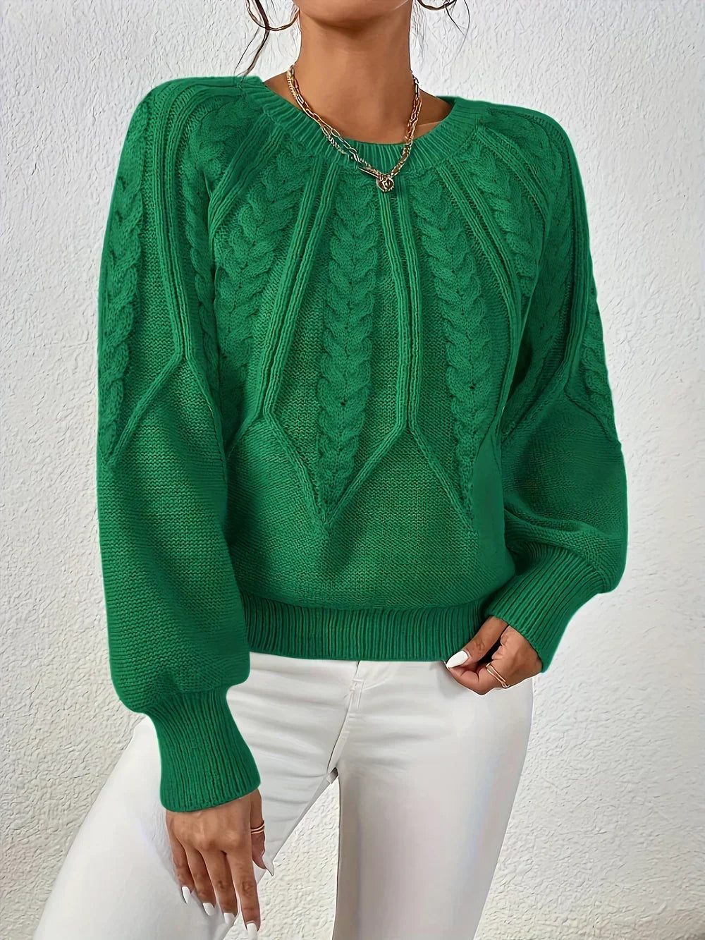 Calvina | Women's Cable Knit Crew Neck Sweater