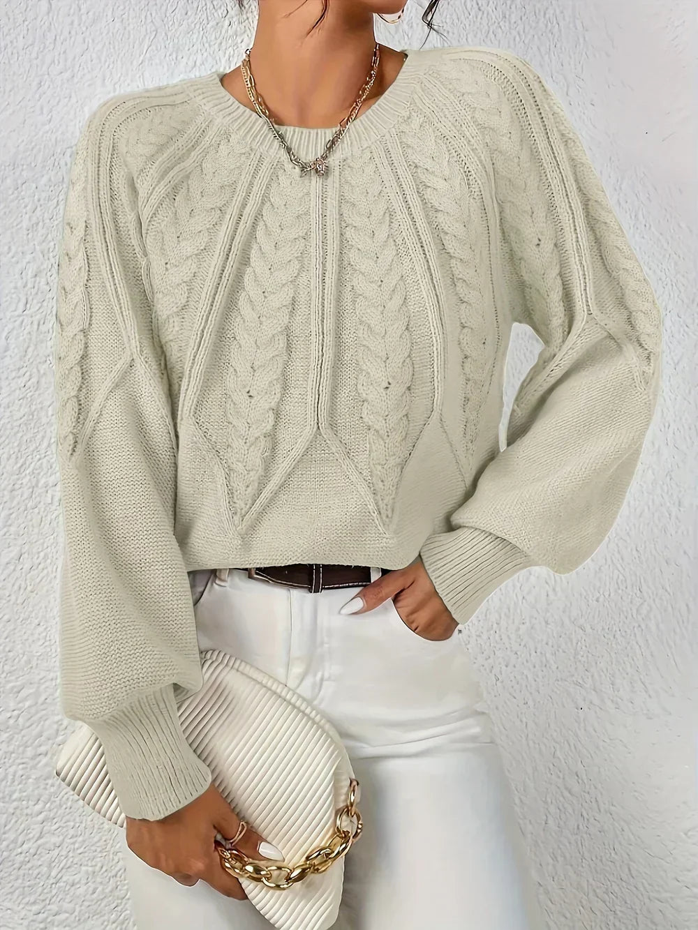 Calvina | Women's Cable Knit Crew Neck Sweater
