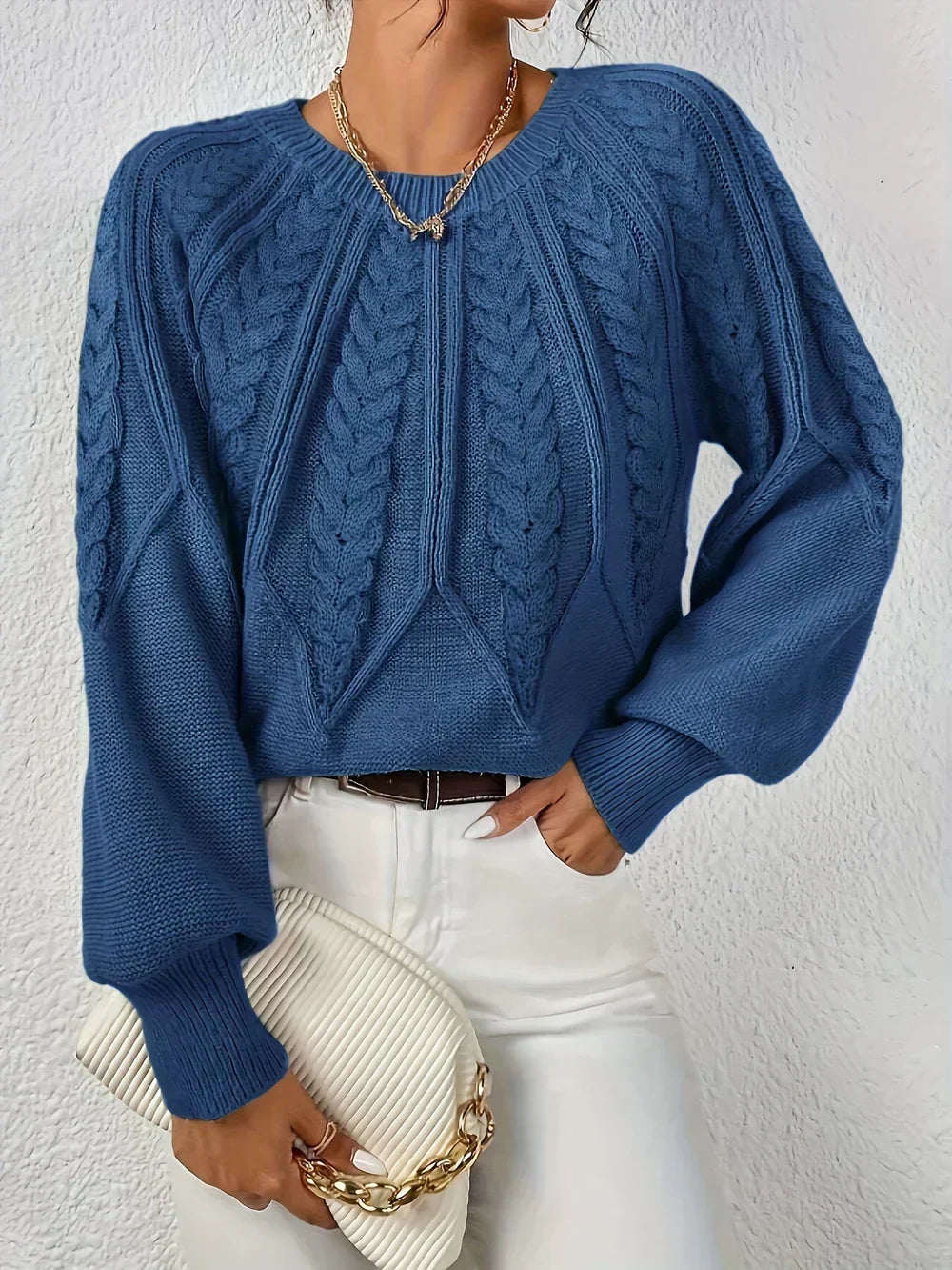 Calvina | Women's Cable Knit Crew Neck Sweater