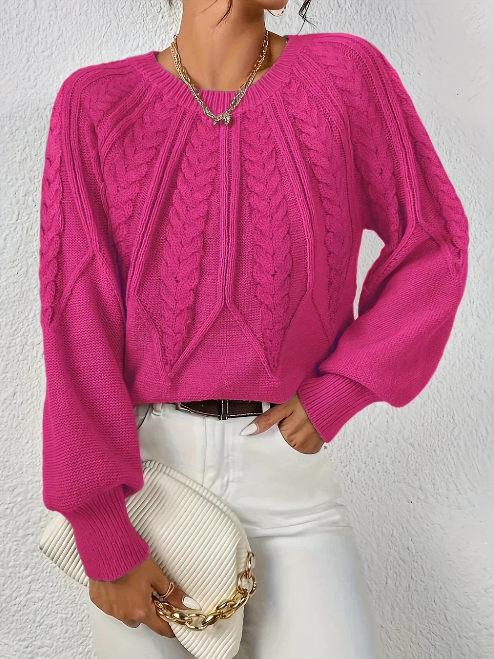 Calvina | Women's Cable Knit Crew Neck Sweater