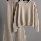 Women's Ribbed Knit Sweater and Wide-Leg Pants Set