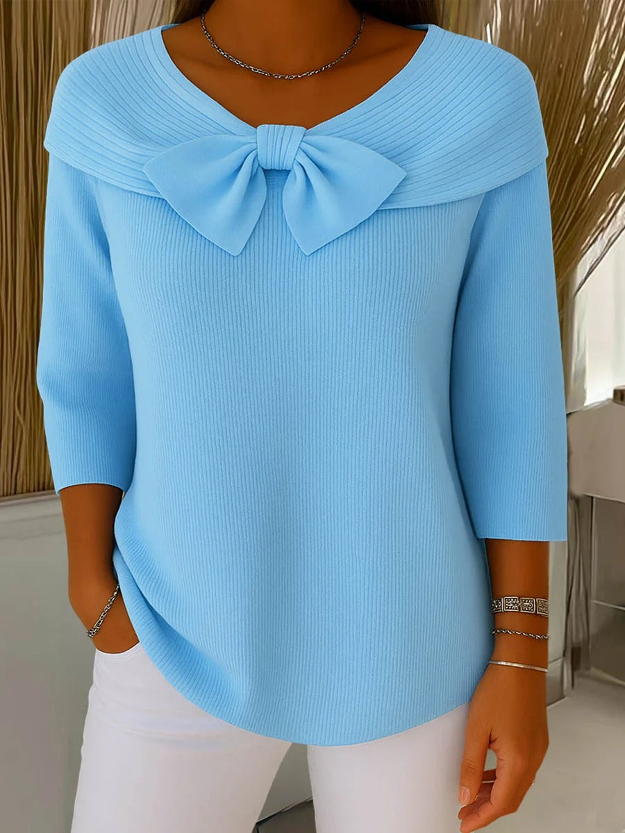 Cordwyn | Women's Bow Detail Ribbed Knit Sweater
