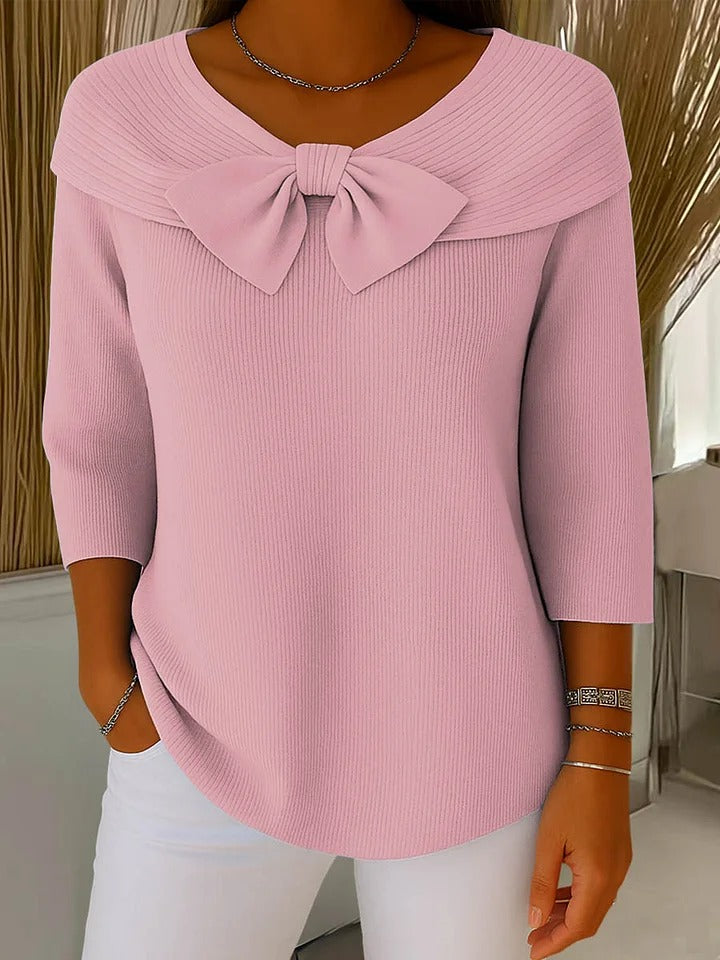 Cordwyn | Women's Bow Detail Ribbed Knit Sweater